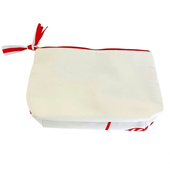 NEW Clarins Cosmetic Bag w/ Striped Candy Design, Red Interior, Zipper Pull … - Picture 5 of 5